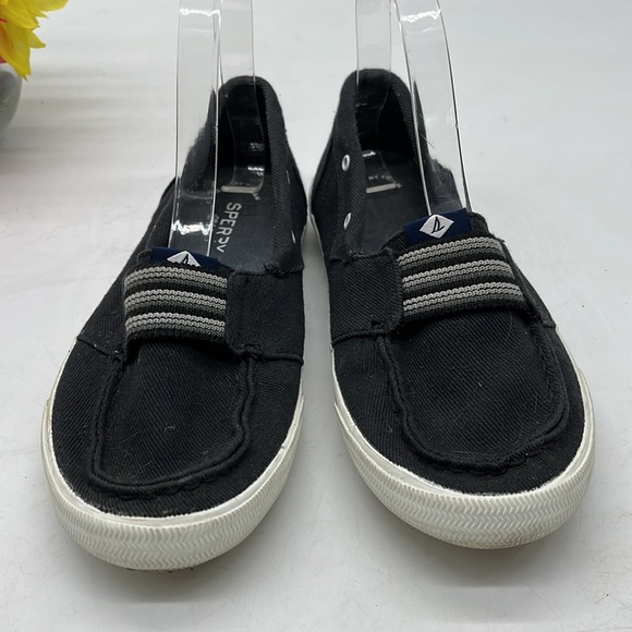 Sperry Black Canvas Slip On Boat Shoes Sz 9. SPR2543 - Picture 2 of 7
